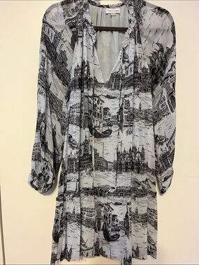 Calvin Klein Black & White Scenic Print Sheer Dress Tunic